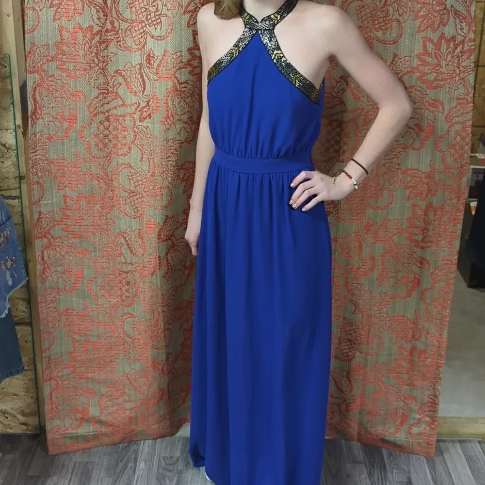 The clothing Co. formal/prom dress floor length‎ halter top beaded royal blue